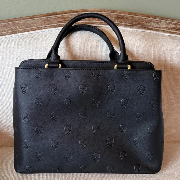 Betsey Johnson Black Embossed Skull Satchel - Picture 3 of 13